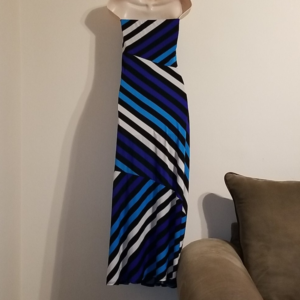Ashley Stewart women's blue striped tube top dress - Picture 13 of 17